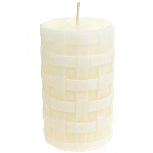 Rustikální svíčky, svíčky z bílého vosku, svíčky sloupové se vzorem košíku 110/65 2ks