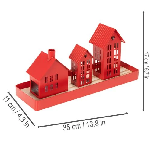 Kovový svícen na čajové svíčky, červený, s táckem 35 cm, 1 sada | Floristik24.cz