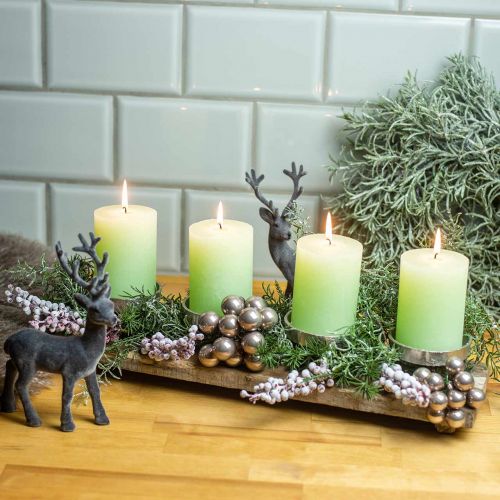 položky Podnos se 4 svícny, adventní dekorace, svícny, mangové dřevo, praná bílá 47 × 14 × 9 cm Ø8 cm