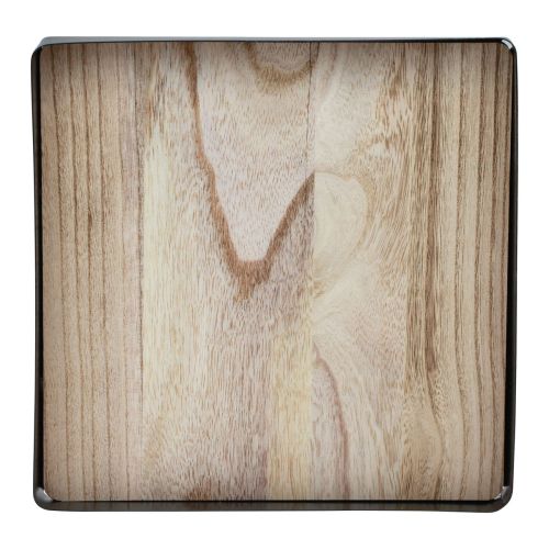 položky Dekorační tác kov dřevo čtvercový přírodní černý 25,5×25,5×4cm