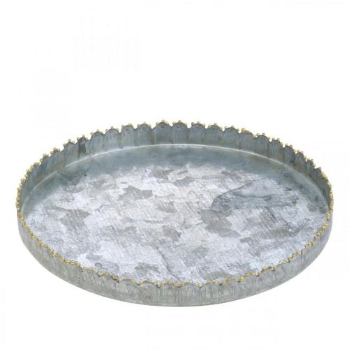 Floristik24 Dekorační tác kovový, dekorace na stůl, talíř na zdobení stříbrná/zlatá Ø18,5cm V2cm