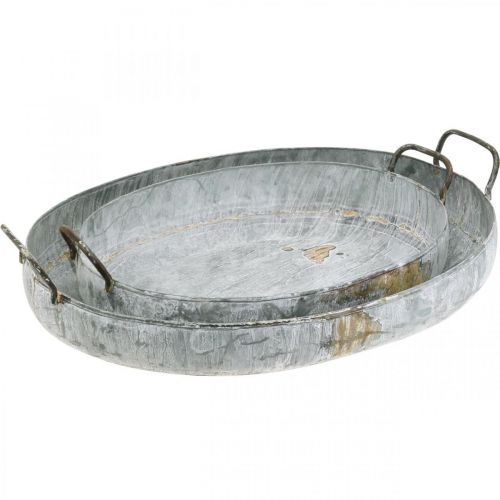 položky Kovová miska s uchy, květináč, dekorativní tác starožitný vzhled bílá mytá L51/40,5 cm sada 2 ks