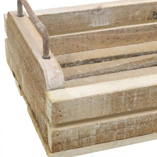 Floristik24 Dřevěný tác s kovovými držadly, květináč bílý mytý L40cm