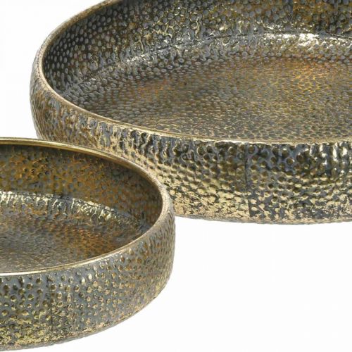 Floristik24 Orientální kovová mísa, dekorativní nádoba na sázení Zlatá, starožitný vzhled Ø49 / 38cm, sada 2 ks