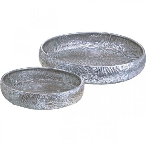 položky Dekorativní miska stříbrná kulatá kovová starožitného vzhledu Ø50/38cm sada 2 ks