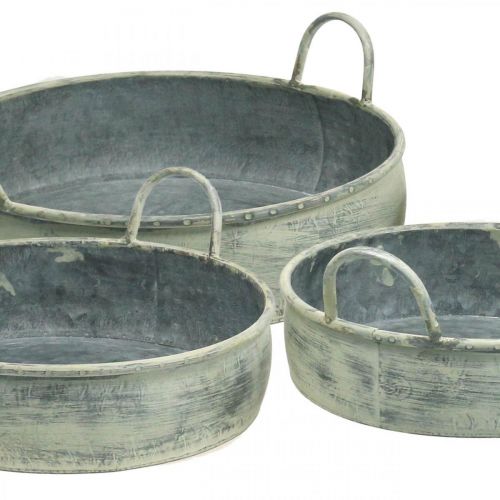 Floristik24 Dekorativní miska s uchy vintage kov Ø28/32,5/36cm sada 3 ks