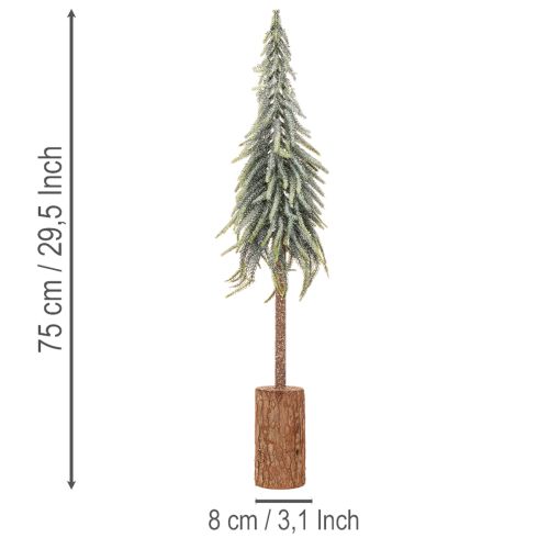 Umělá jedle, ledová, dekorativní stromeček na dřevěném podstavci pro zimní dekoraci a Vánoce, 75 cm | Floristik24.cz
