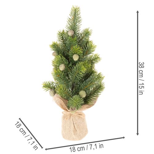 Umělý vánoční stromeček v jutovém pytli, malá dekorace na stůl, mini vánoční stromeček, 38 cm | Floristik24.cz
