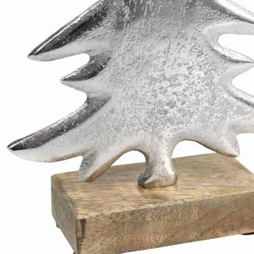 Dekorativní jedle na dřevěné podložce stříbrná, přírodní kov 24cm × 16cm | Floristik24.cz