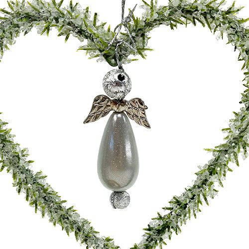 Floristik24 Jedlové srdce na zavěšení s andělem 8cm zelené 6ks