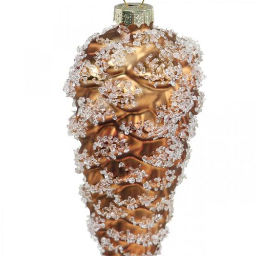 Floristik24 Šišky se sněhem, vánoční ozdoby, ozdoby na stromeček Hnědá V13cm Ø6cm Pravé sklo 3ks