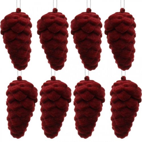 položky Ozdobné šišky semišované, podzimní dekorace, šišky červené, adventní V8,5cm Ø4,5cm 8 kusů