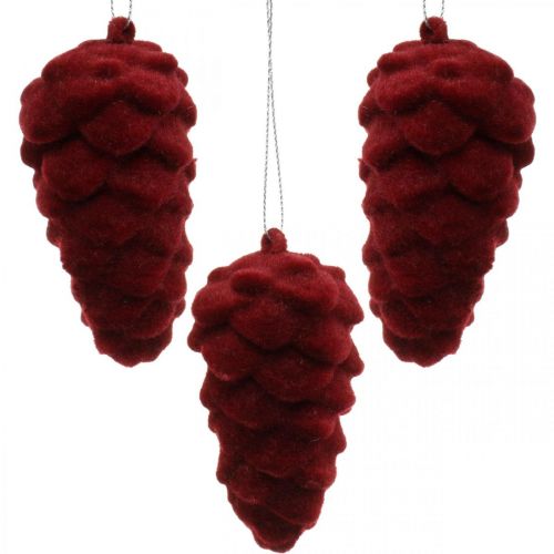 Ozdobné šišky semišované, podzimní dekorace, šišky červené, adventní V8,5cm Ø4,5cm 8 kusů