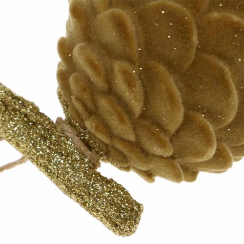 Floristik24 Ozdobné závěsné šišky vločkované hnědé, zlaté 9 × 7 cm / 8,5 × 6 cm 4ks