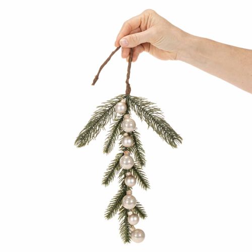 Umělá jedlová větvička s bílými mini vánočními ozdobami, 46 cm, 2 kusy | Floristik24.cz