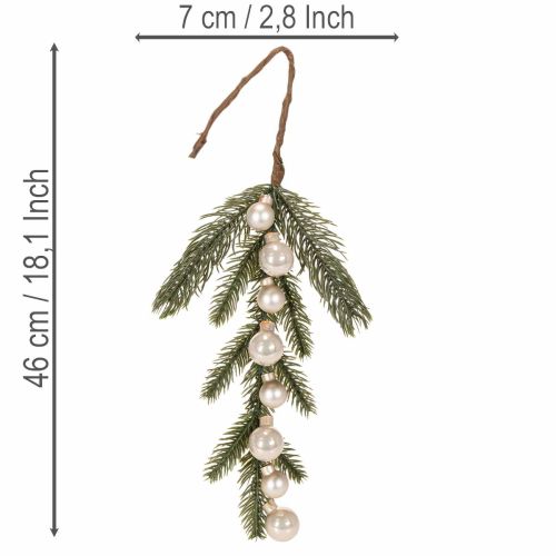 Umělá jedlová větvička s bílými mini vánočními ozdobami, 46 cm, 2 kusy | Floristik24.cz