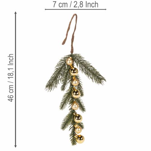 Umělá jedlová větvička se zlatými mini vánočními ozdobami, 46 cm, 2 kusy | Floristik24.cz