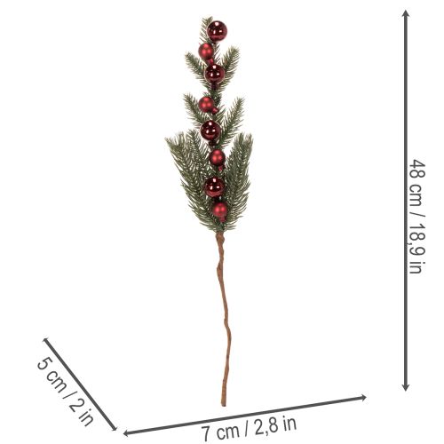 Umělá jedlová větvička s vánočními ozdobami, 48 cm, 2 kusy | Floristik24.cz