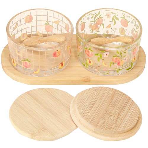 položky Tapas set motiv broskvové sklenice s víčkem dřevo 20×10×6,5cm