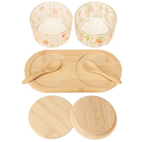 položky Tapas set motiv broskvové sklenice s víčkem dřevo 20×10×6,5cm