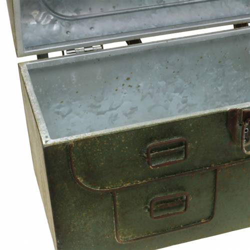 Floristik24 Květinová taška s víkem a koženými popruhy kovově šedá, hnědá / rez H25cm