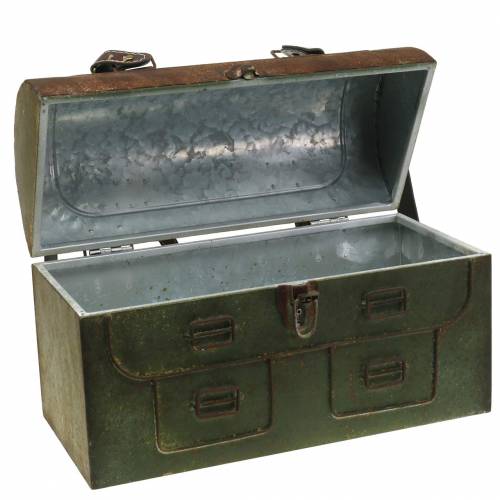 Floristik24 Květinová taška s víkem a koženými popruhy kovově šedá, hnědá / rez H25cm