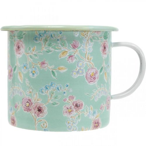 Floristik24 Květináč Hrneček smaltovaný Retro Deco Zelený Ø9,5cm H10cm