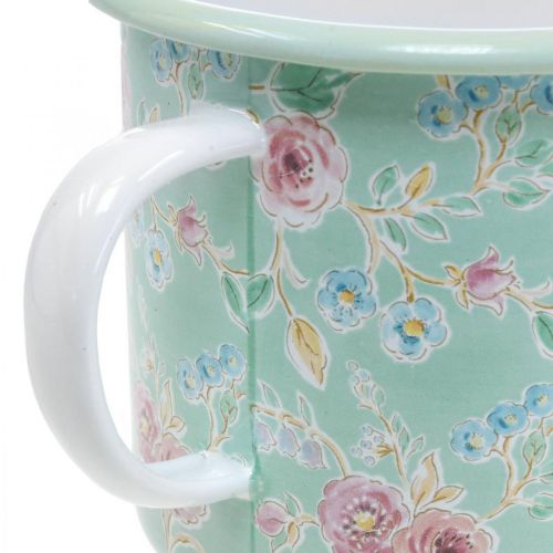 Floristik24 Květináč Hrneček smaltovaný Retro Deco Zelený Ø9,5cm H10cm