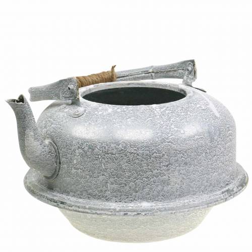 Floristik24 Květinová konvice na čaj zinková šedá, bílá praná Ø26cm V15cm