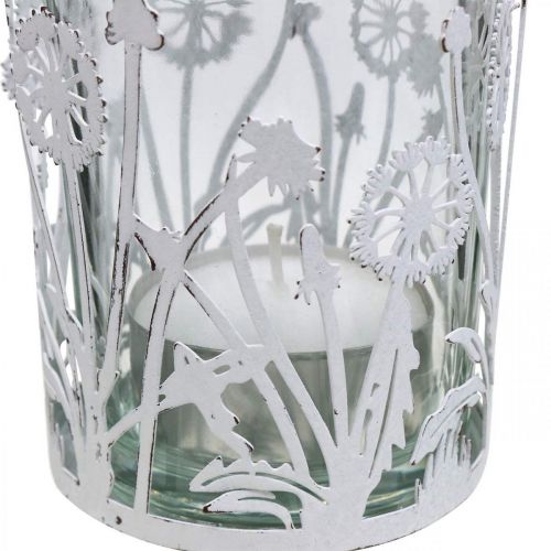 Floristik24 Lucerna s pampelišky, stolní dekorace, letní dekorace shabby chic stříbrná, bílá V10cm Ø8,5cm