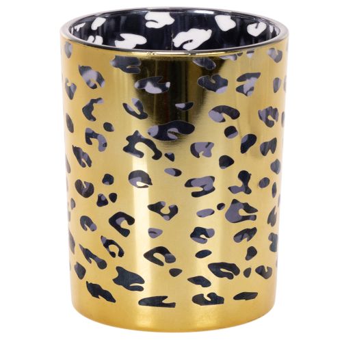 Skleněný stojánek na čajové svíčky s leopardím vzorem na dekoraci stolu, 12 cm