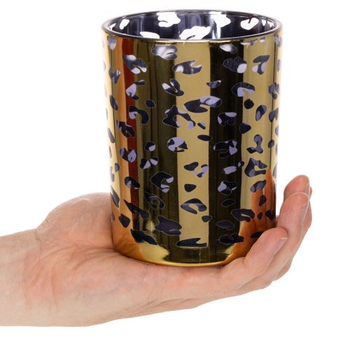 Skleněný stojánek na čajové svíčky s leopardím vzorem na dekoraci stolu, 12 cm | Floristik24.cz
