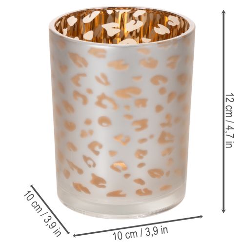Skleněný svícen na čajové svíčky s leopardím vzorem, 12 cm | Floristik24.cz