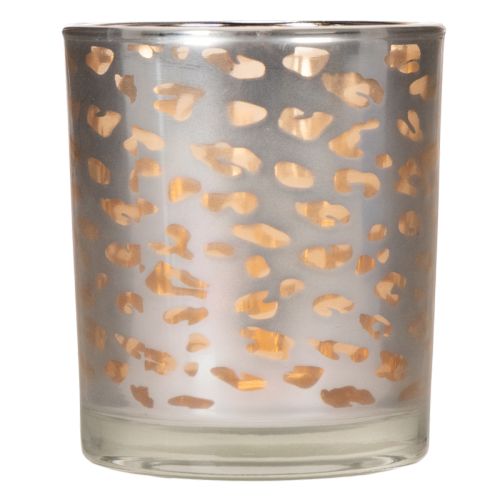 Skleněný svícen na čajové svíčky s leopardím vzorem, dvoubarevný, 8 cm | Floristik24.cz