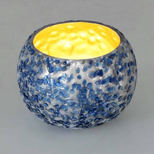 Floristik24 Skleněná lucerna Stříbrná Modrá Ø8,5cm V6cm