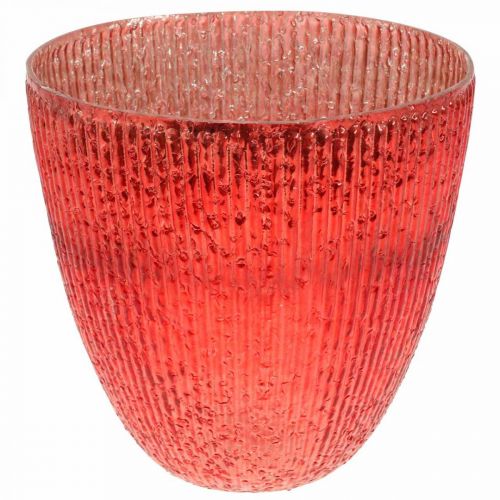 Svíčková skleněná lucerna červená skleněná deco váza Ø21cm V21,5cm