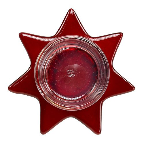 položky Stojan na čajovou svíčku ve tvaru červené hvězdy se sklem Ø10cm V10,5cm 2ks
