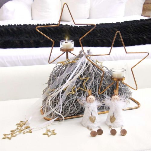 Floristik24 Stojan na čajovou svíčku Star Metal Golden Vintage 2 plameny L38cm