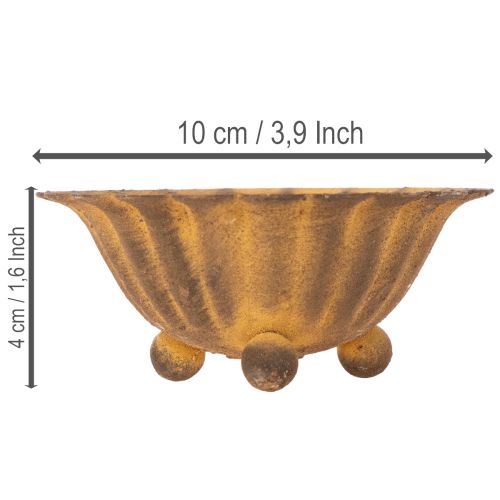 Vintage svícen na čajové svíčky, malá miska, rezavě zbarvený kov, Ø10cm, V4,5cm | Floristik24.cz