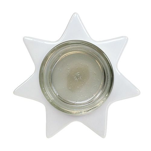 položky Svícen na čajovou svíčku bílý tvar hvězdy se sklem Ø10cm V10,5cm 2ks