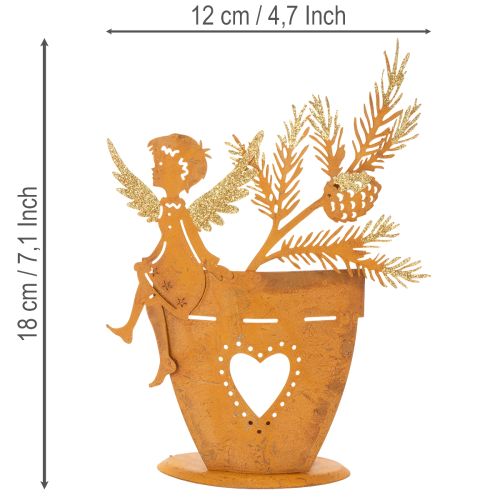 Vánoční svícen na čajové svíčky, dekorace anděl, rezavá dekorace, Ø8cm V18cm | Floristik24.cz