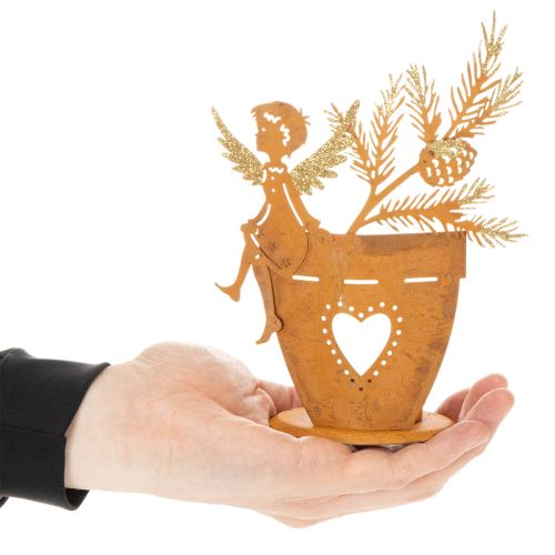 Vánoční svícen na čajové svíčky, dekorace anděl, rezavá dekorace, Ø8cm V18cm | Floristik24.cz