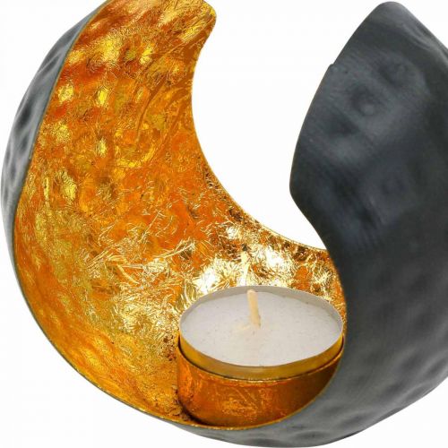 Stojan na čajovou svíčku černá zlatá stolní dekorace kovová 12×9×10cm