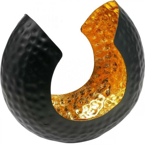 Stojan na čajovou svíčku černá zlatá stolní dekorace kovová 19×11×17cm