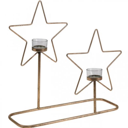 Stojan na čajovou svíčku Star Metal Golden Vintage 2 plameny L38cm