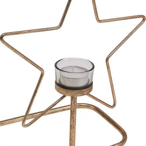 Floristik24 Stojan na čajovou svíčku Star Metal Golden Vintage 2 plameny L38cm