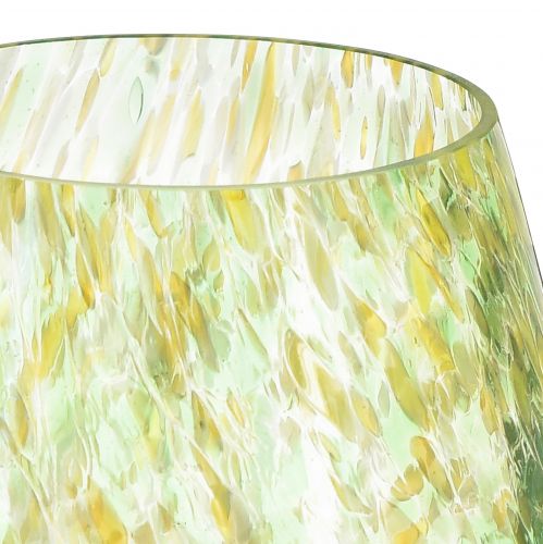 položky Stojan na čajovou svíčku skleněná dekorace žlutozelený vzor Ø6,5cm V10cm