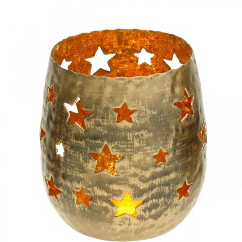 Floristik24 Adventní dekorace svícen na čajovou svíčku s hvězdami kovový zlatý Ø8,5cm V11cm