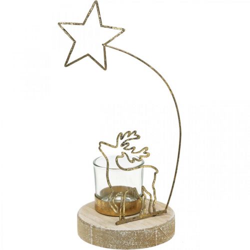 Floristik24 Kovový svícen na čajovou svíčku sob a vánoční hvězda Ø10cm H24cm