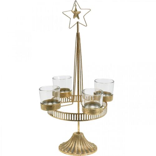 Stojan na čajovou svíčku čtyři sklenice Star Christmas Gold Ø20cm H38,5cm